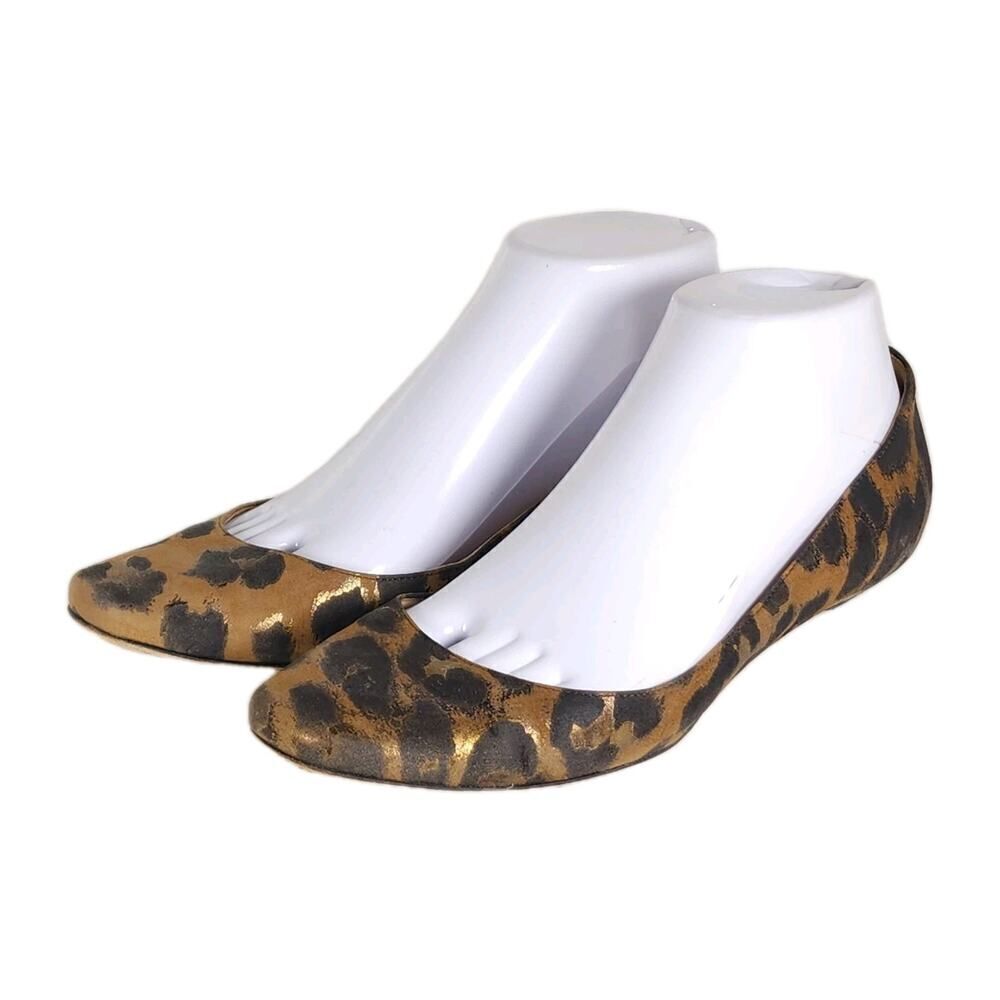 Jimmy Choo Women's US6,5-7 EU37,5 Leather Leopard Print Brown SlipOn Flat Shoes
